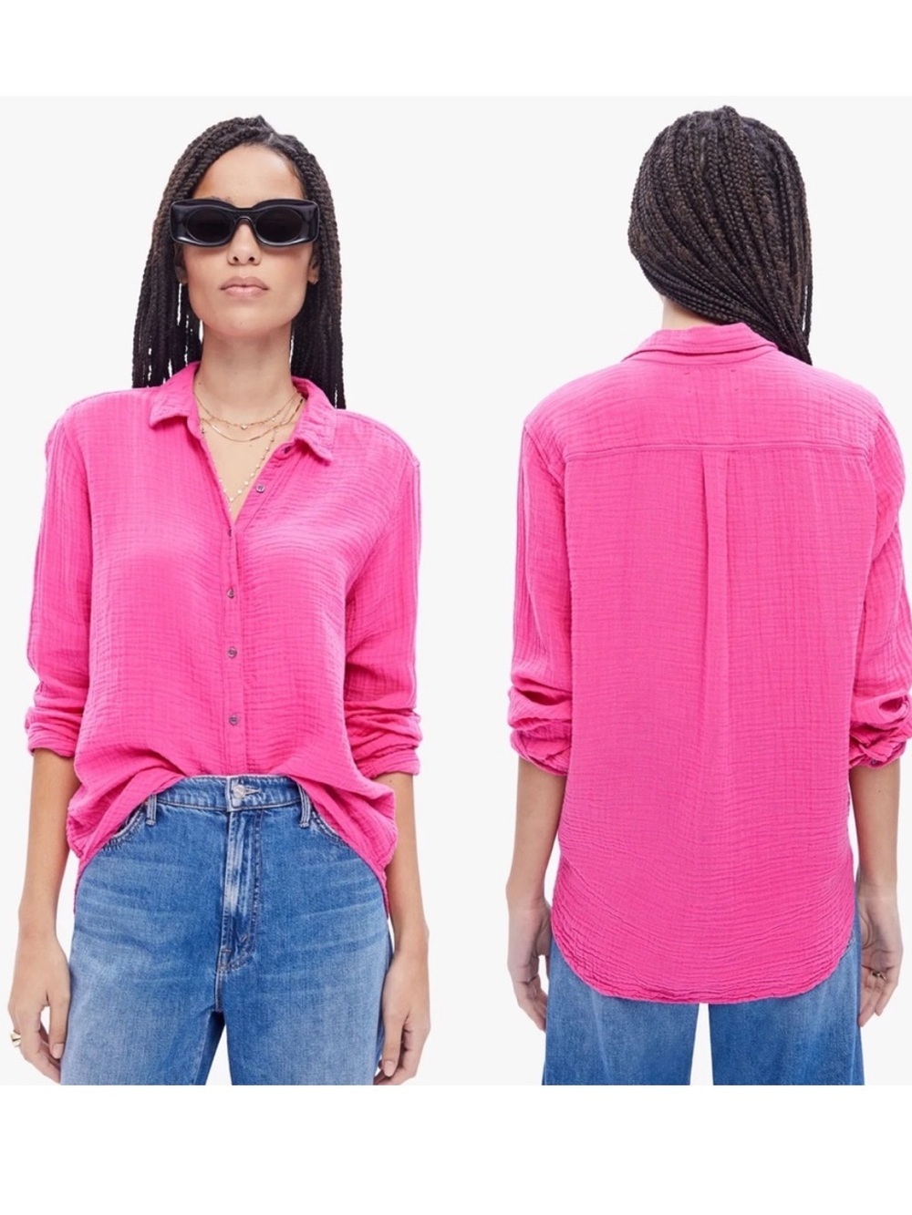 XíRENA Scout Shirt Pink 100% Cotton Gauze Button Up Long Sleeve Shirt Size XS